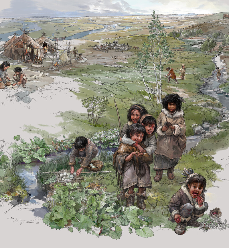 Naturhistorisches-Museum-Wien_Eiszeit_llu_eiszeitliches-Lager_neu_bunterhund_Illustration