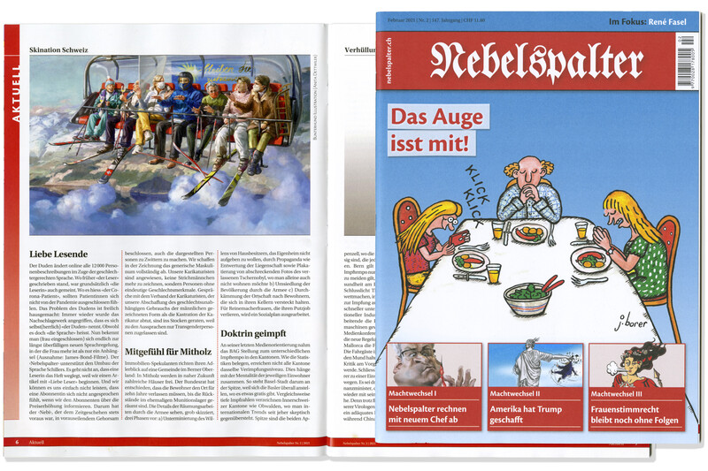 Nebelspalter_Skination-Schweiz_Der-Bundes-Rat_-Bleiben-Sie-zuhause_Editorial_Corona_bunterhund-Illustration