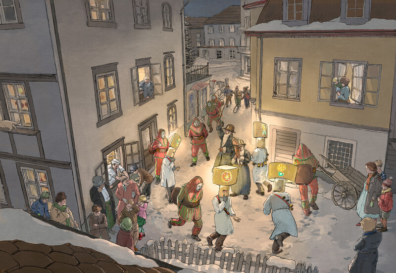 Spittel-50er-Jahre_Staefa-Silvesterchlaeuse_bunterhund-Illustration