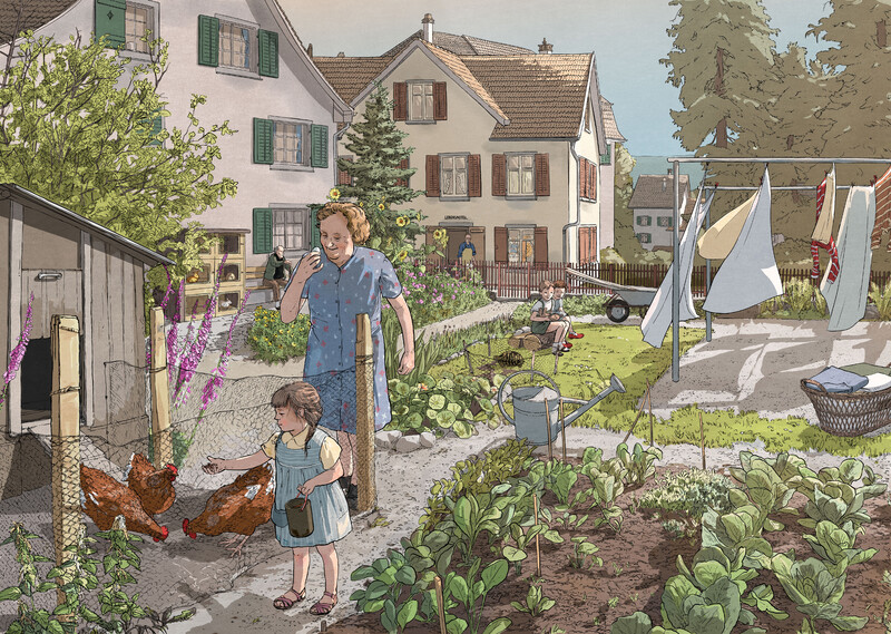 Spittel-50er-Jahre_Staefa_Garten-Gloor-bunterhund-Illustration