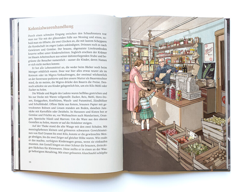 Spittel-Buch_2-Kolonialwarenladen_50er-Jahre-Staefa_bunterhund-Illustration